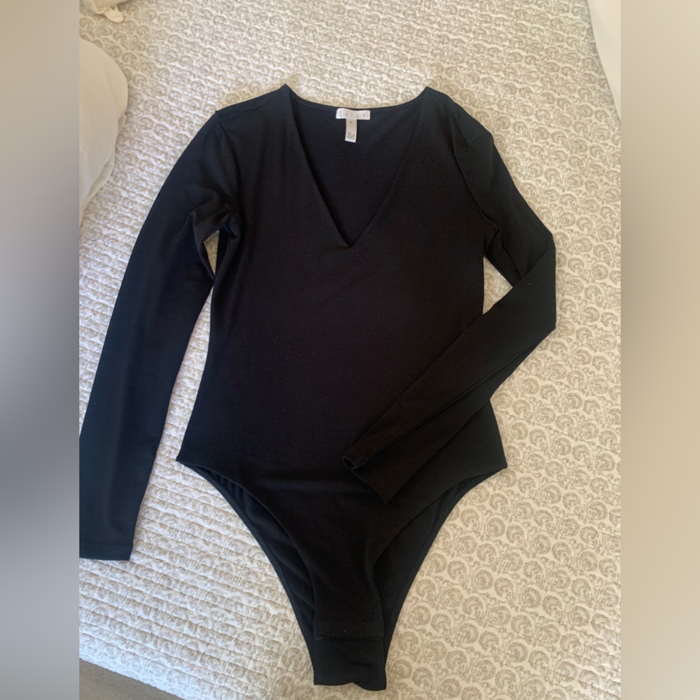Leith Black V-Neck Long Sleeve Bodysuit